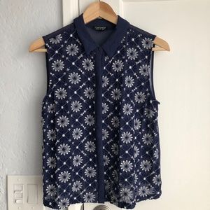 Topshop Blue Sleeveless Button Down